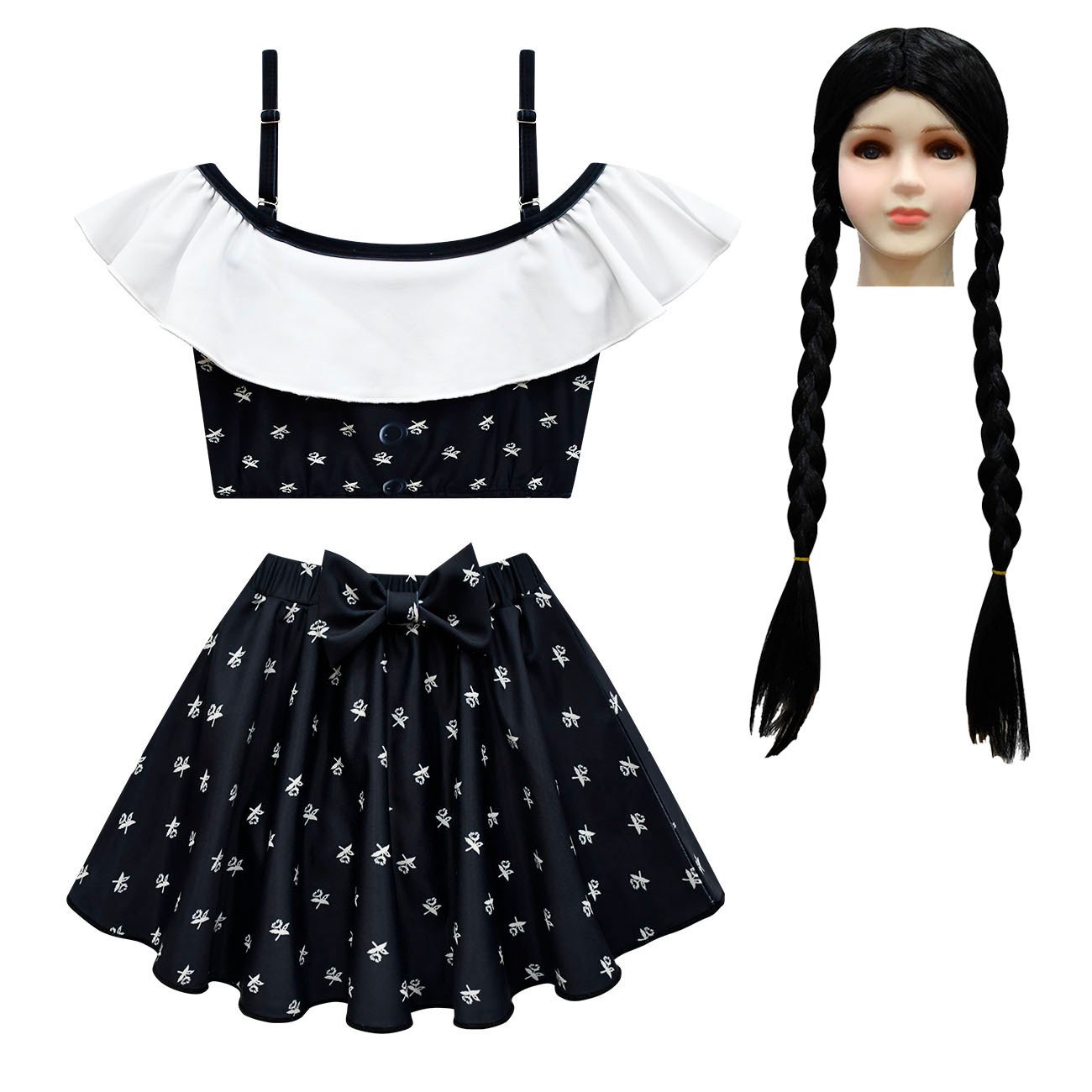 Wednesday Costume The Addams Family Cosplay Suspender Swimsuit Set For Kids-Pajamasbuy