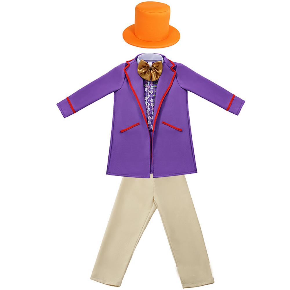 Kids Willy Wonka Charlie and the Chocolate Factory Johnny Depp Cosplay Suit Costume Set