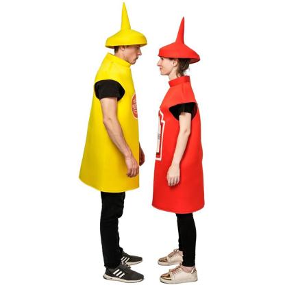 Halloween Adult Couples Mustard Ketchup jumpsuit Costume Cosplay Party