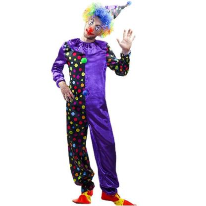 Adult Funny Dotted Purple Clown Jumpsuit Halloween Party Circus Magic Costume for Men-Pajamasbuy