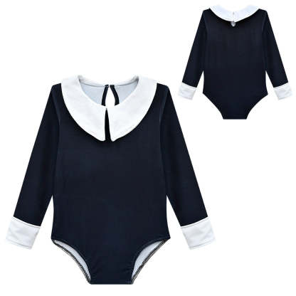 Wednesday Costume The Addams Family Cosplay Lapel One Piece Swimsuit For Kids-Pajamasbuy