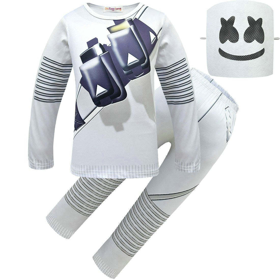 DJ Marshmello Chris Comstock Costume Top Pants Mask for Kid