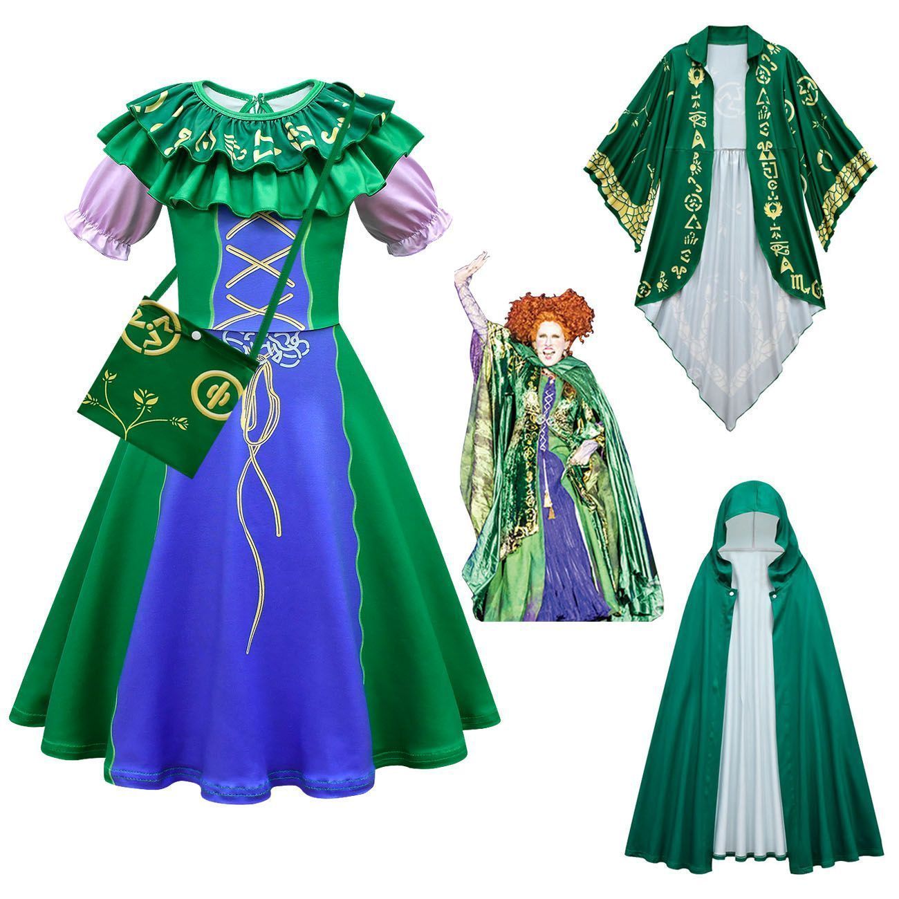 Green Hocus Pocus Winifred Sanderson Cosplay Suit Costume Dress Outfits for kids