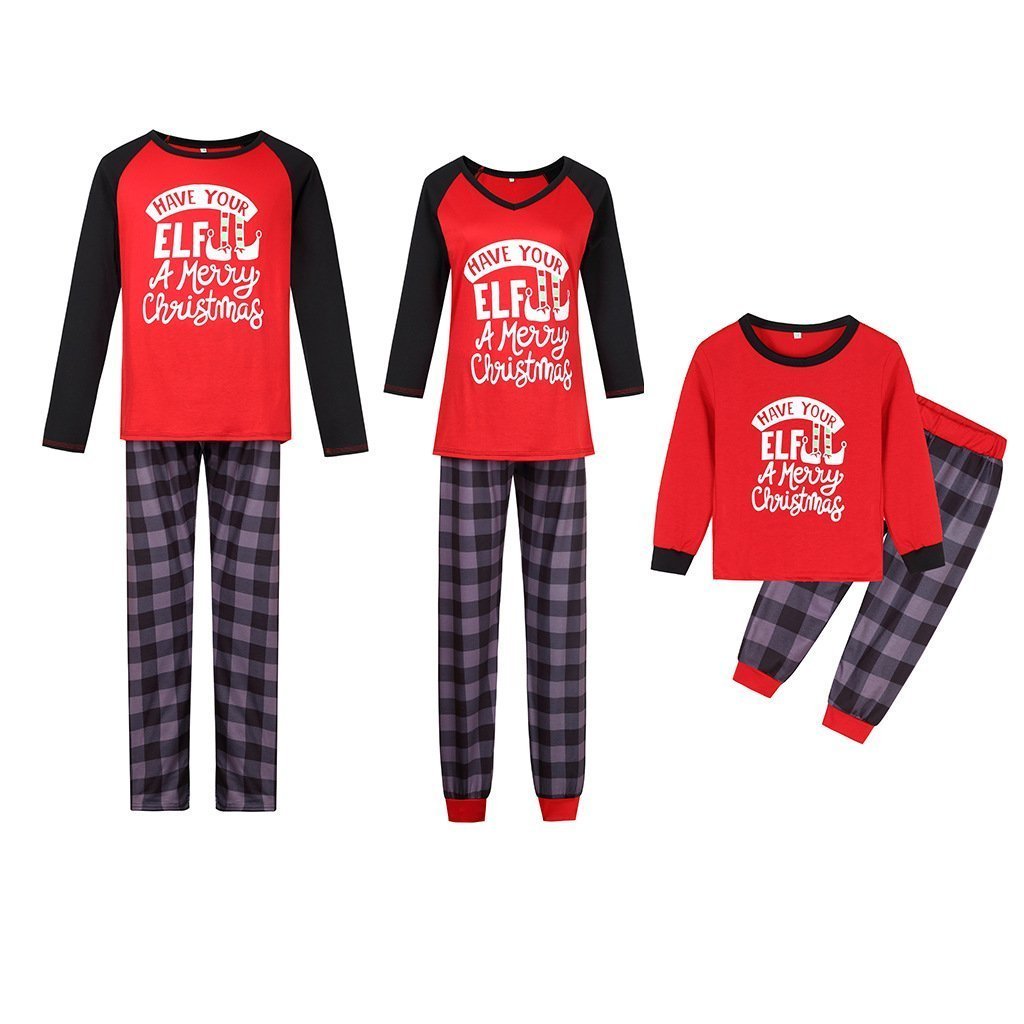 Christmas Matching Family Pajamas Lovely Letters Print Sleepwear Set