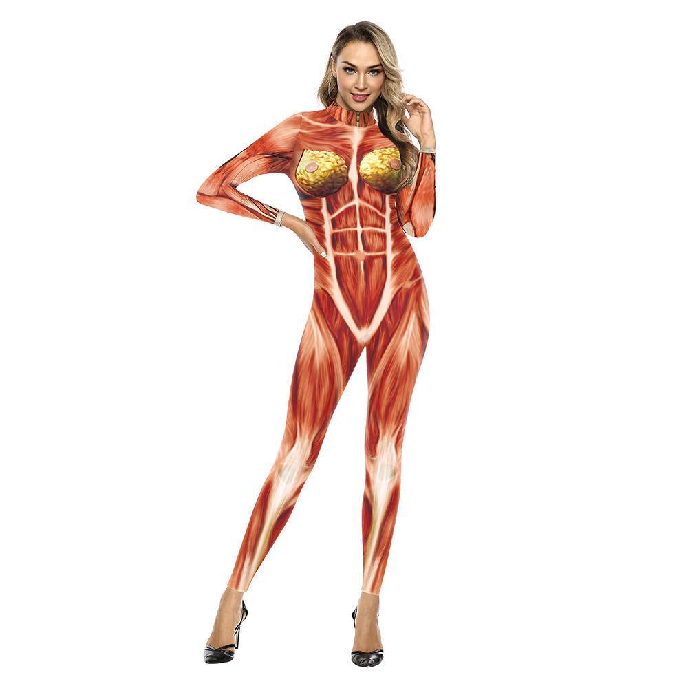 Women jumpsuits onesies Scary Costume Cosplay Human Body Organs Muscle Skeleton Cloth Print Bodysuit