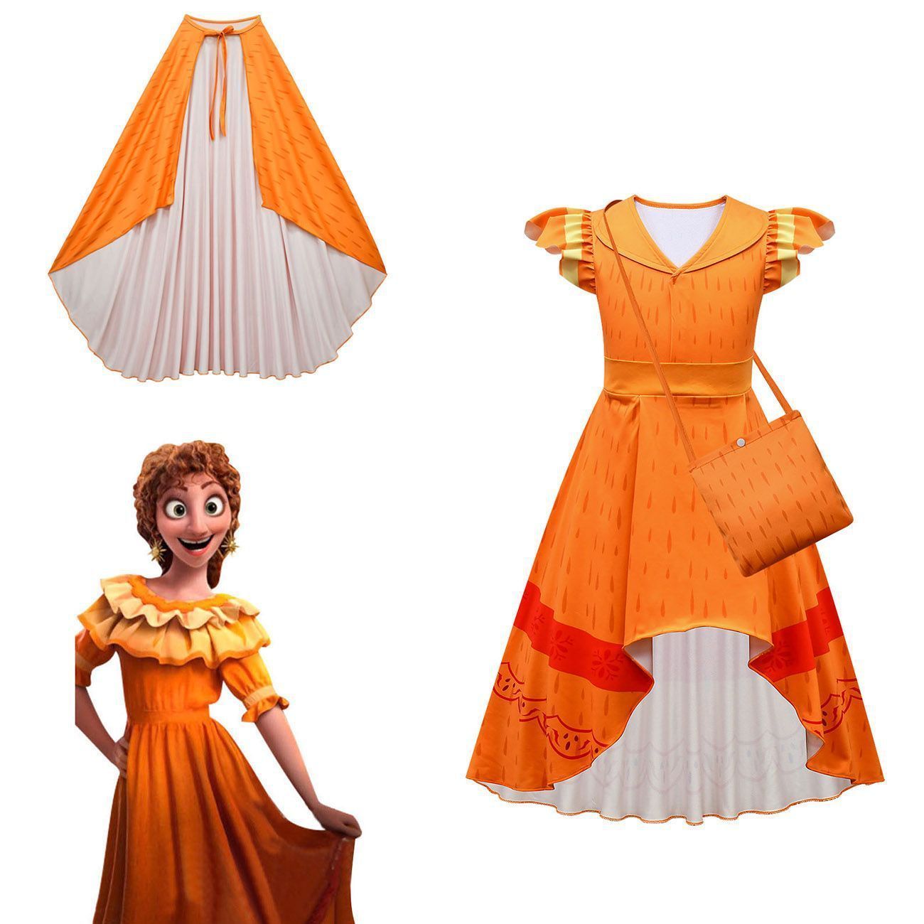 Girls Encanto Pepa Dress Festival Cosplay Dresses Outfits with Cloak