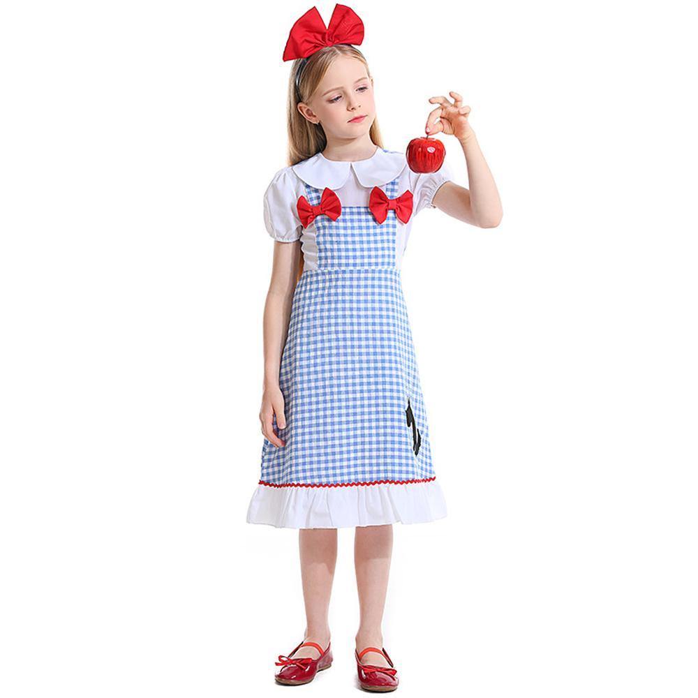 Kids Dorothy Fairy Tale Cosplay Bow Dog Pattern Dorothy halloween Costumes