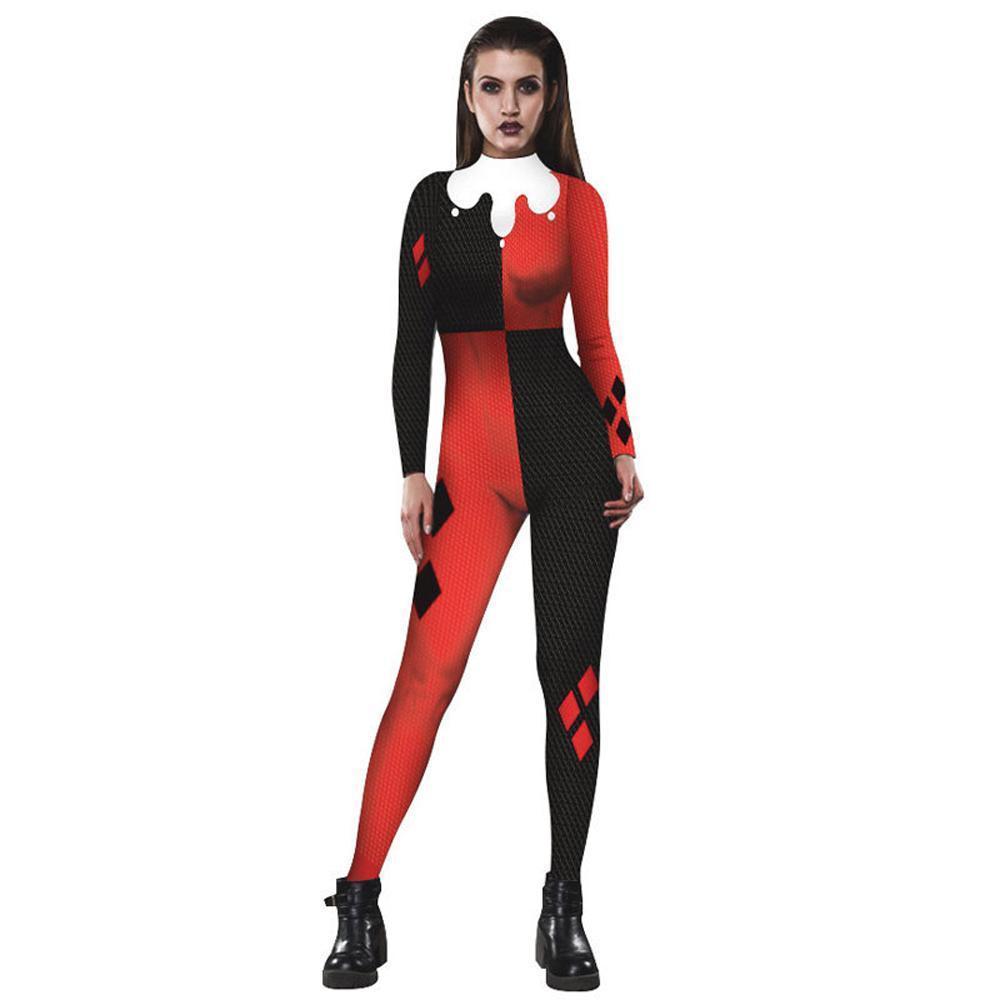 Women Adult Halloween Digital Printed Clown Costume Jumpsuit