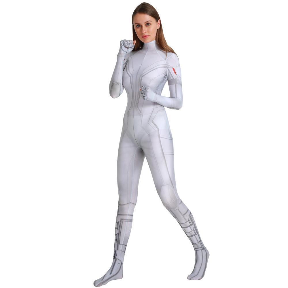 Black Widow White Cosplay Halloween Costume Zentai Bodysuit for Party