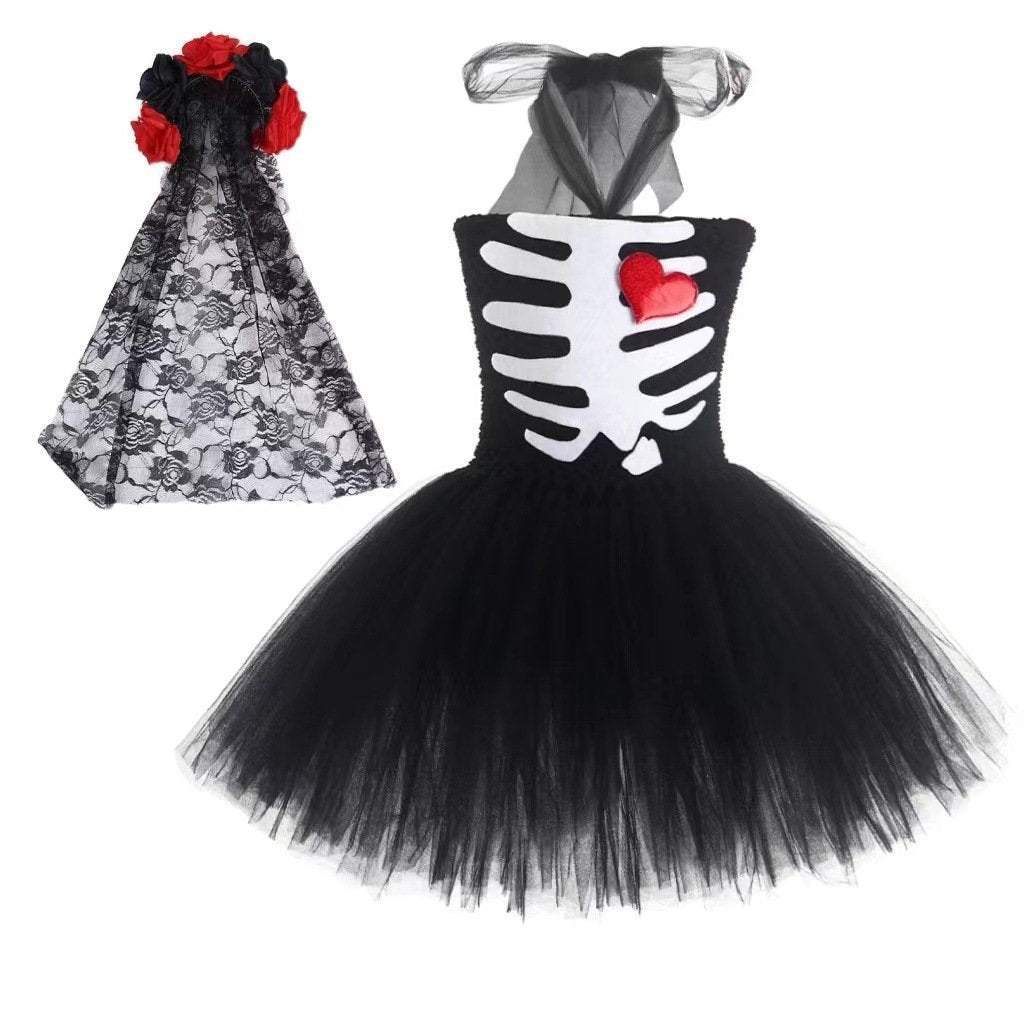 Skeleton Mummy Bride Tutu Dress for Baby Girl Halloween Cartoon Costume-Pajamasbuy
