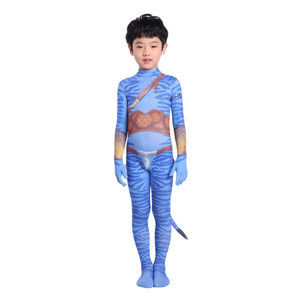 Avatar 2 Neytiri Battle Costume Tail Suit Unisex Jumpsuit Halloween Cosplay Zentai Bodysuit for Adult Kids