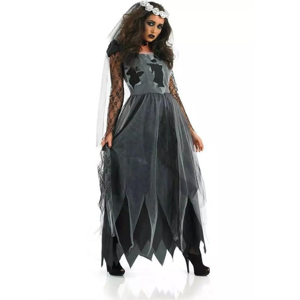 Halloween Sexy Black Lace Ghost Bride Cosplay Costume Party Dress