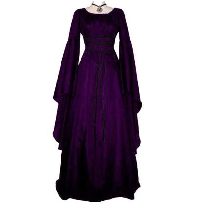 Antique solid color witch long sleeve dress Halloween