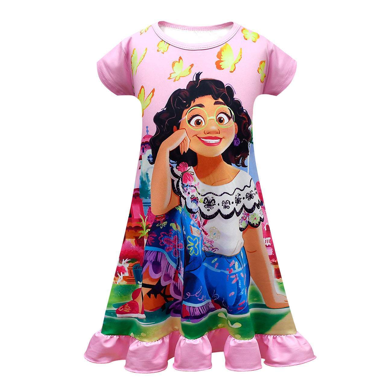 Encanto Mirabel Costume Nightgown Girls' Short Sleeve Ruffle Pajamas Dress