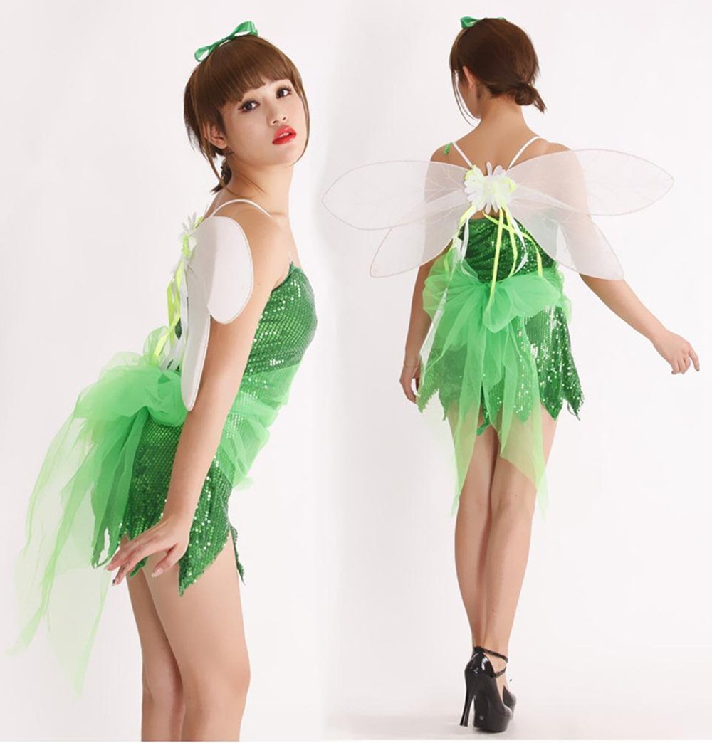 Halloween Sexy Tinkerbell Dress Green Fairy Pixie Cosplay Costume