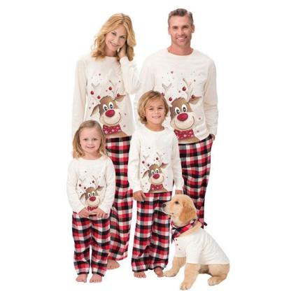 Family Matching Senta Elk Printed Long Sleeve Christmas Pajamas Set 2022