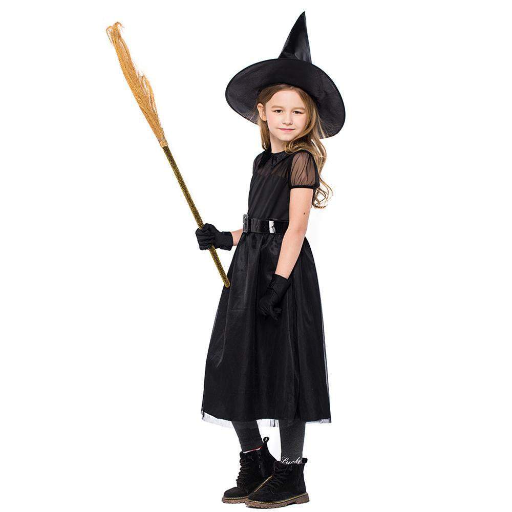witch Cosplay black mesh little witch girl Halloween Costumes for kids