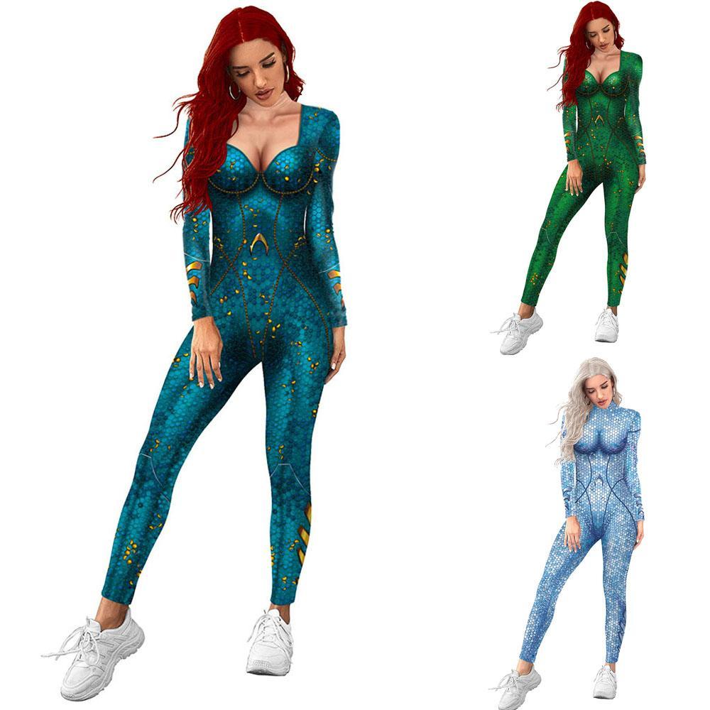 Atlanna Queen Aquaman 2 Costume Cosplay Jumpsuit Halloween Sequined Catsuit Party Zentai