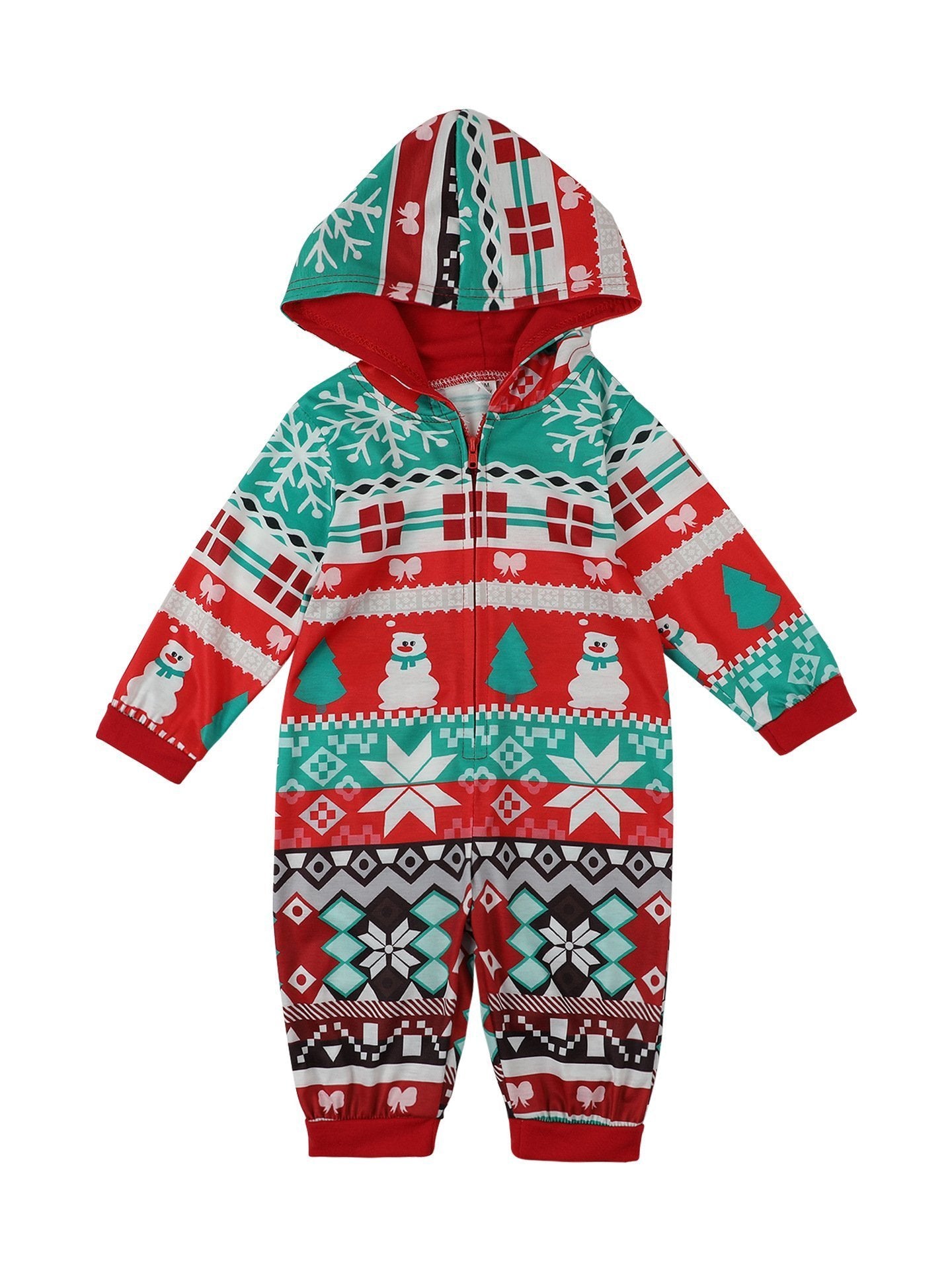 Family Matching jumpsuits onesies Christmas Pajamas Set Snowman Tree Printed Hoodie