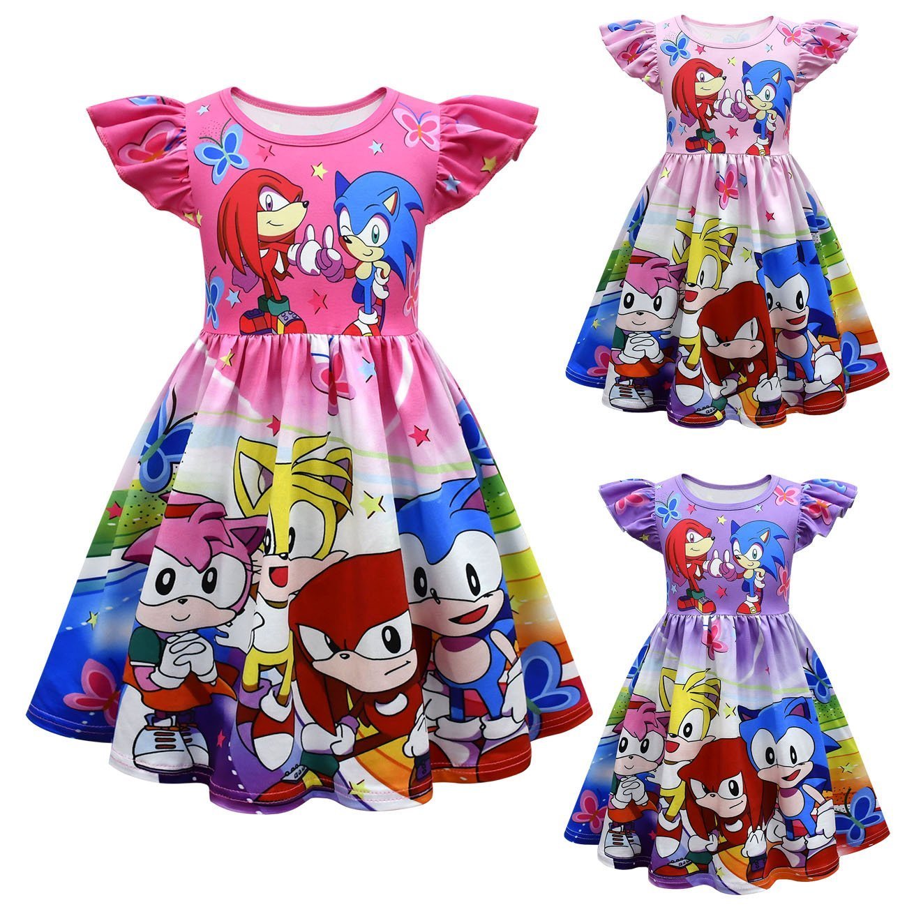 Girls' Sonic printed costumes cheerleading flying sleeves dress for kids