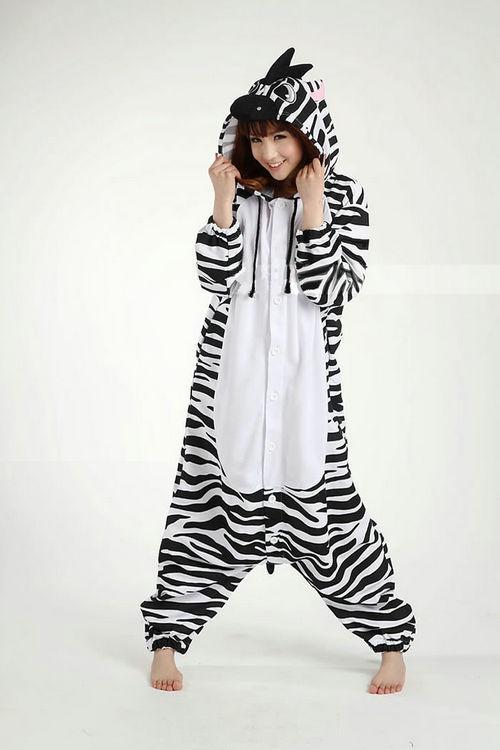 Zebra Fleece Pajamas Onesies Hoodie Animal Kigurumi Costume