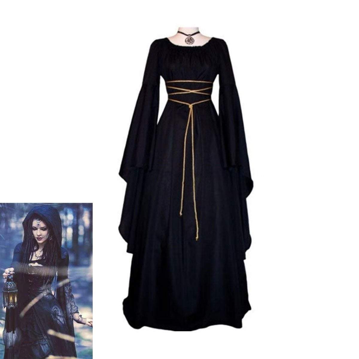 Antique solid color witch long sleeve dress Halloween