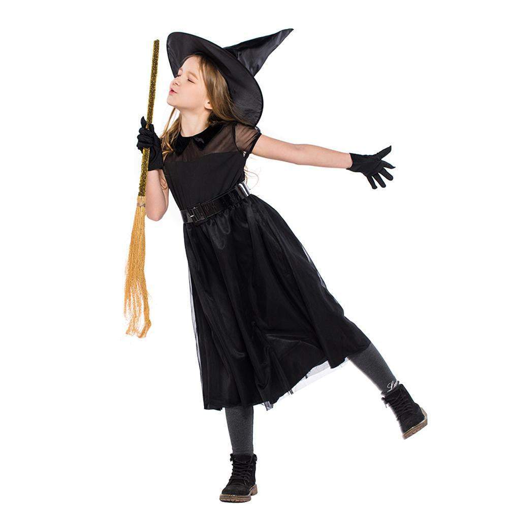 witch Cosplay black mesh little witch girl Halloween Costumes for kids