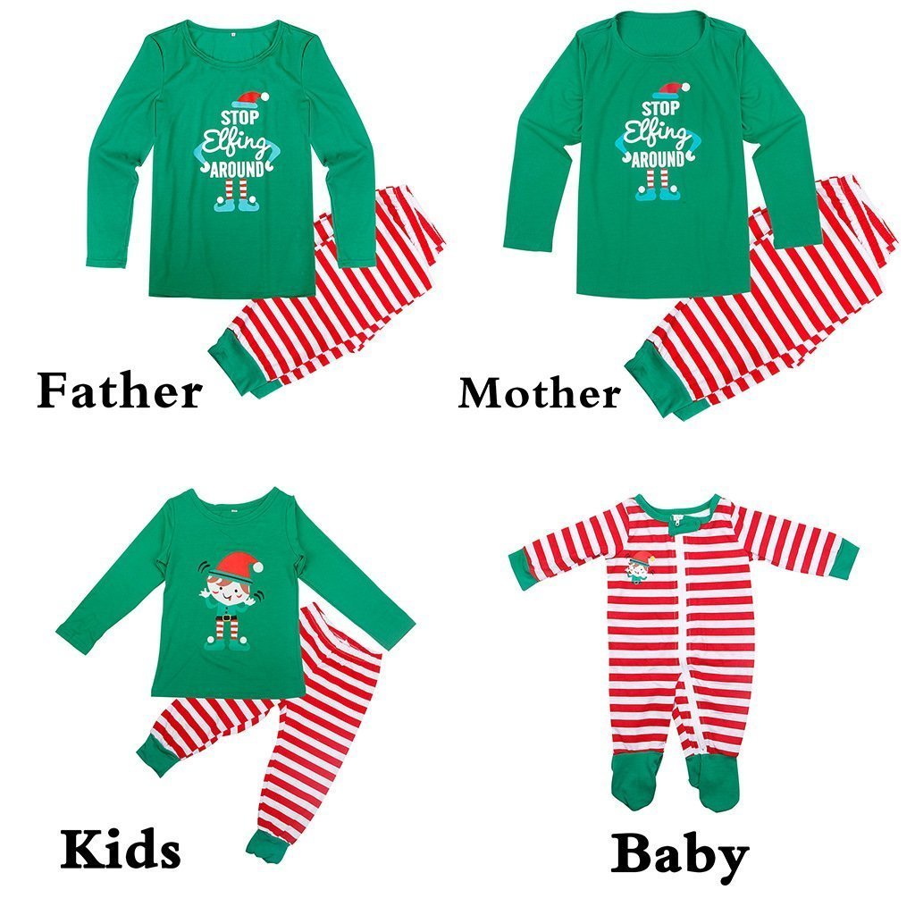 Christmas family Matching Stripe Printed Pajamas Outfits Two Pieces