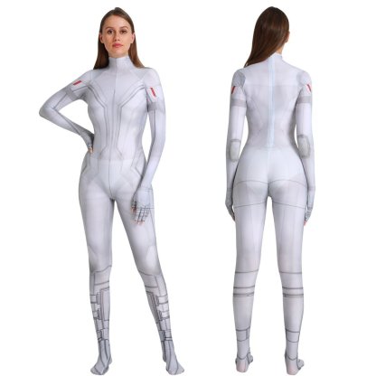 Black Widow White Cosplay Costume Zentai Bodysuit for Halloween Party-Pajamasbuy