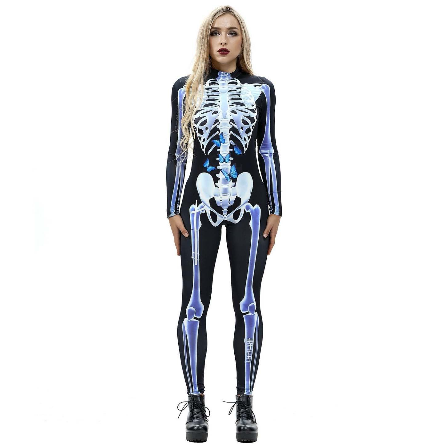 Halloween Skeleton Cosplay Costume Bodycon Jumpsuit for Women