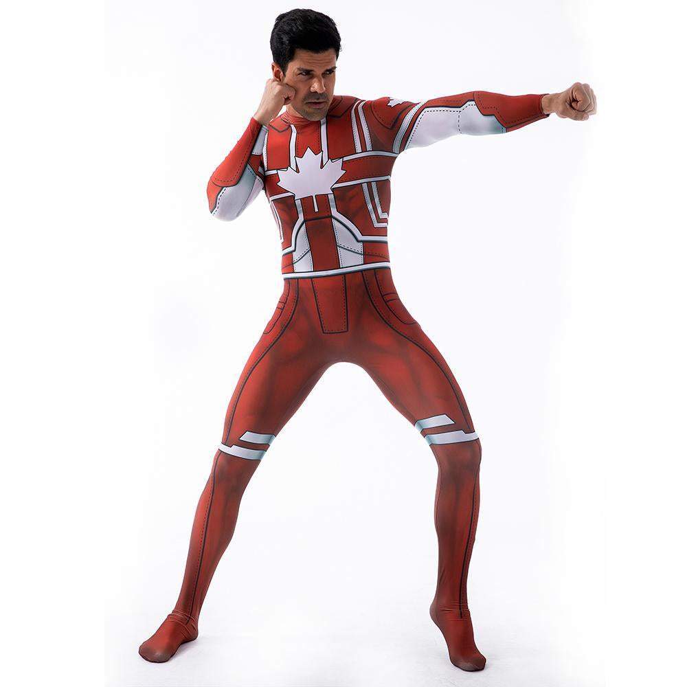 Captain Canuck Cosplay Costumes Jumpsuit Superhero Halloween Tights Zentai For Adult Kids