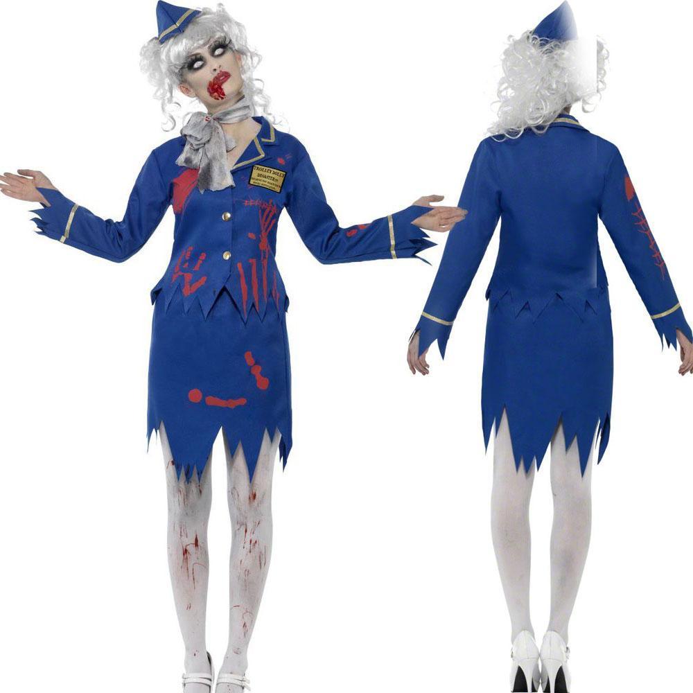 Blue Smiffy's Women's Zombie Air Hostess Halloween Costume
