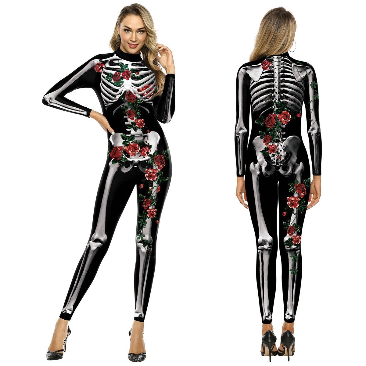 Adult Skeleton Print Zentai Jumpsuit Halloween Cosplay Costume-Pajamasbuy