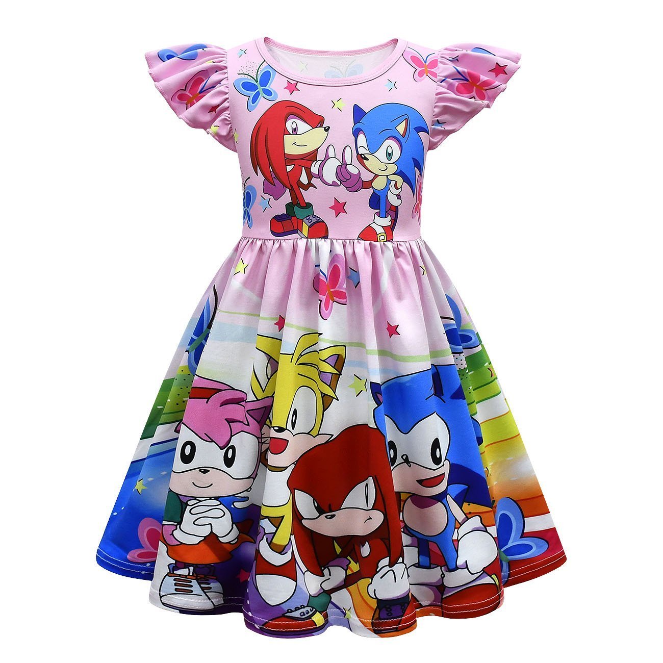 Girls' Sonic printed costumes cheerleading flying sleeves dress for kids