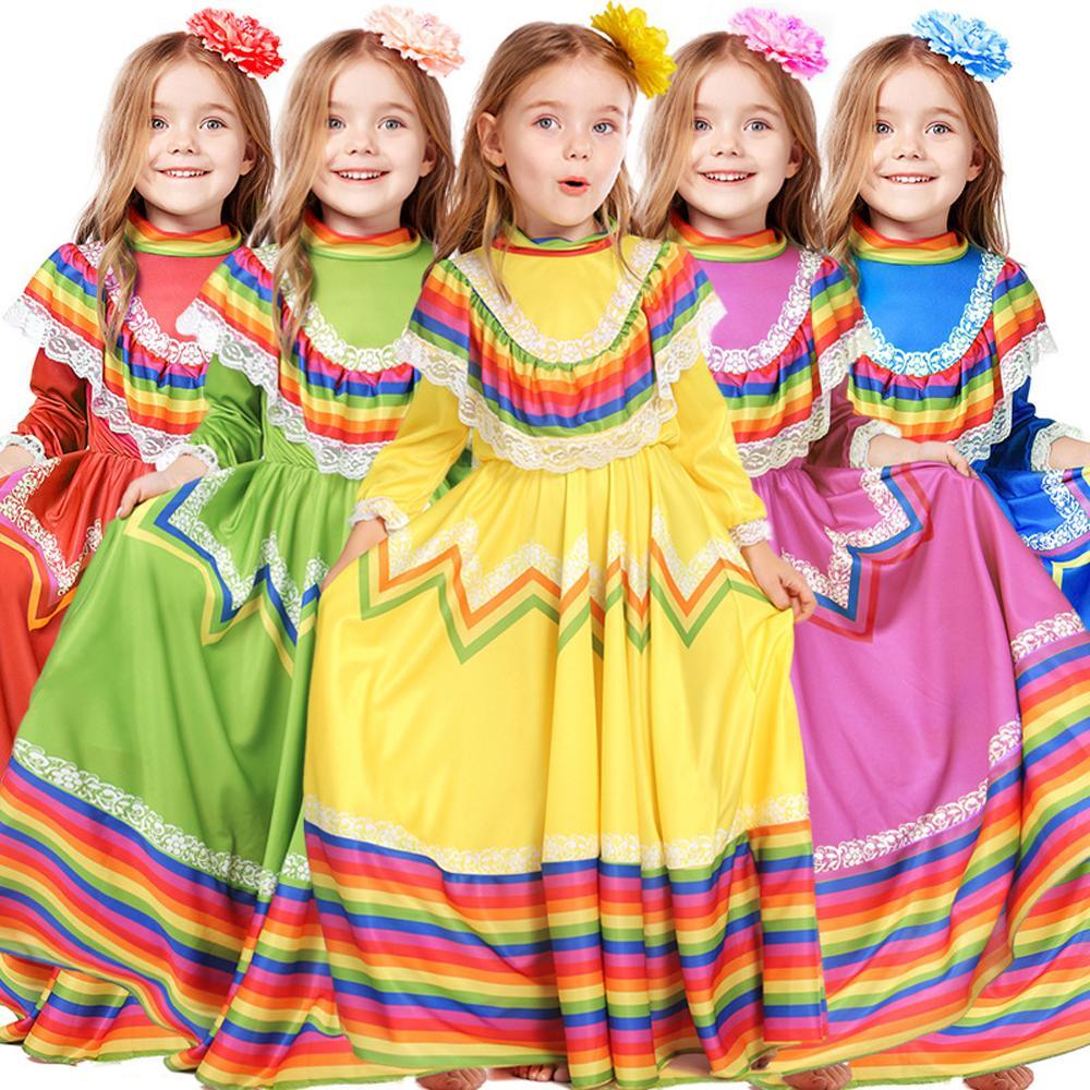 Kids Mexican folk style dance dress Stage Cosplay halloween Costumes