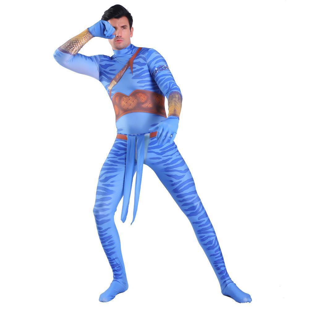 Avatar 2 Neytiri Battle Costume Tail Suit Unisex Jumpsuit Halloween Cosplay Zentai Bodysuit for Adult Kids