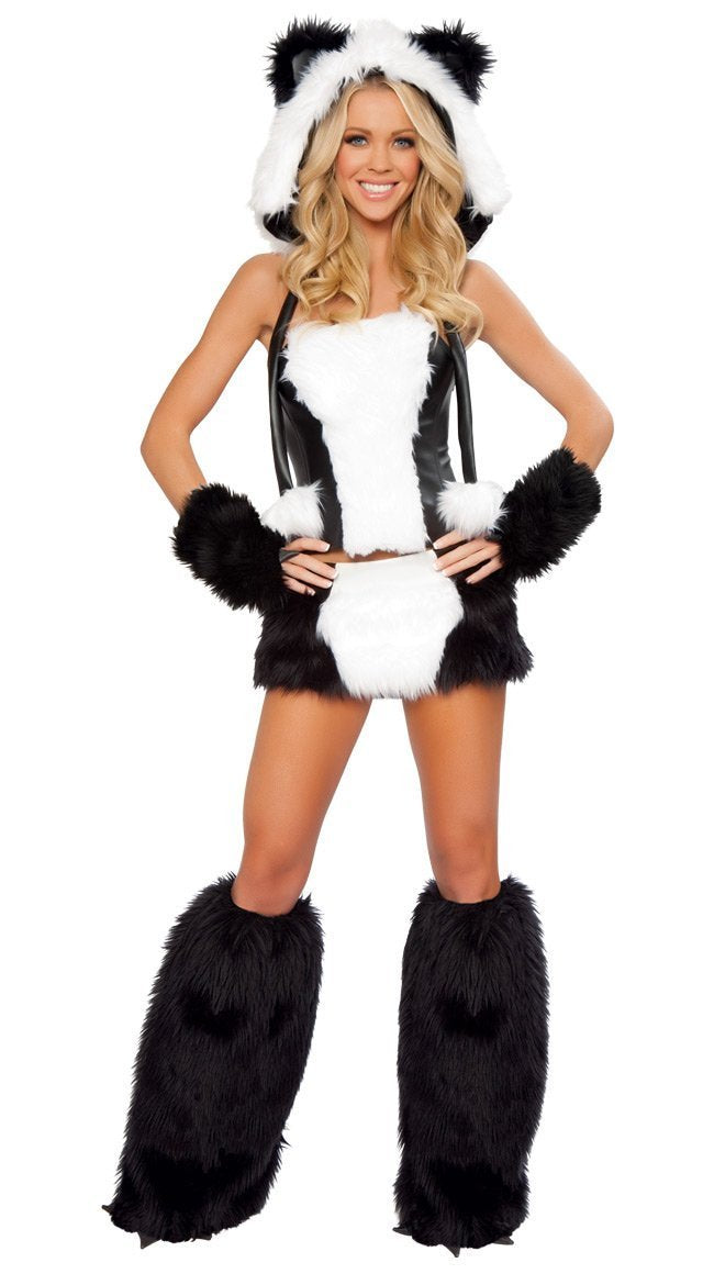 Women Lovely Animal Halloween Costume Party Fluffy Fur Panda Dress