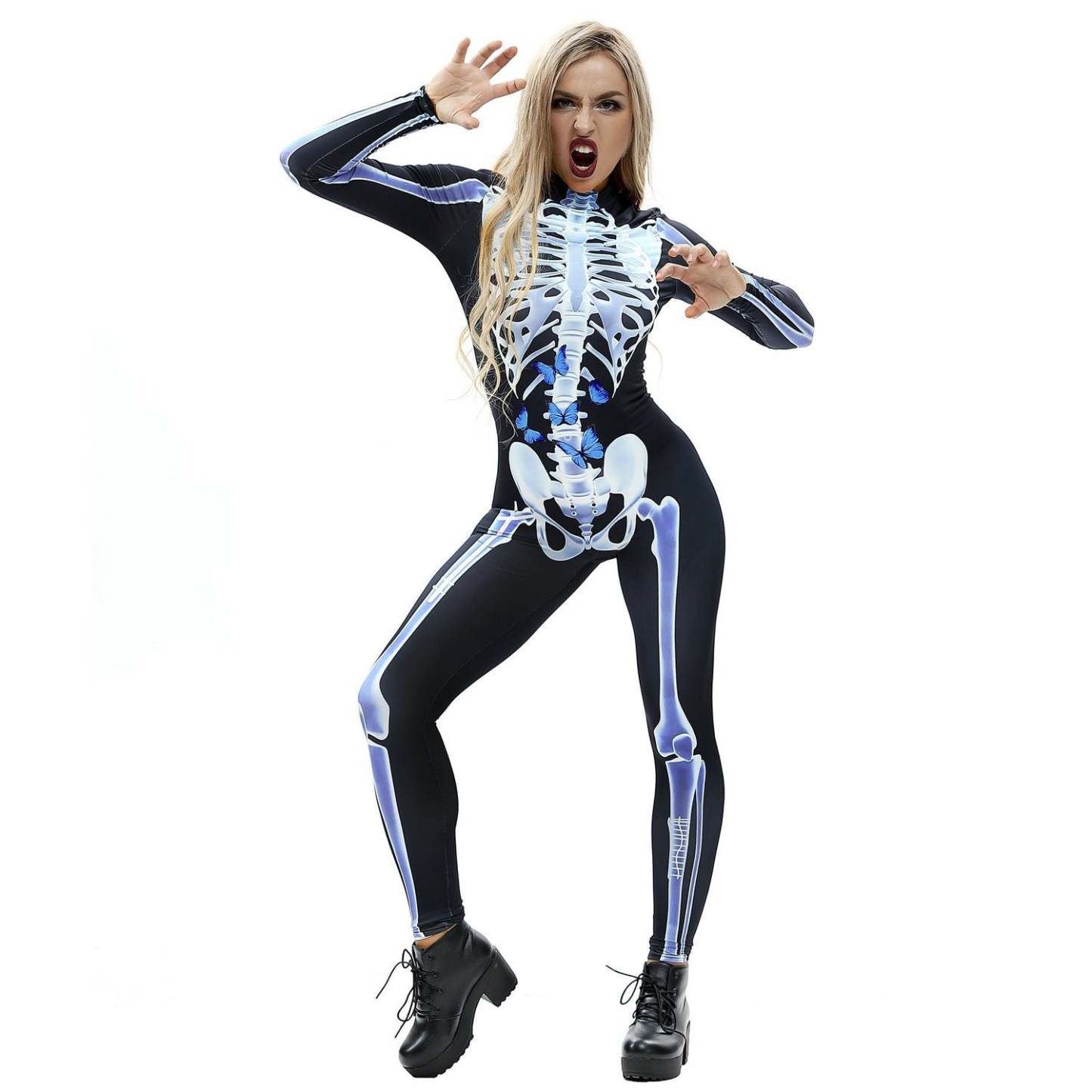 Halloween Skeleton Cosplay Costume Bodycon Jumpsuit for Women