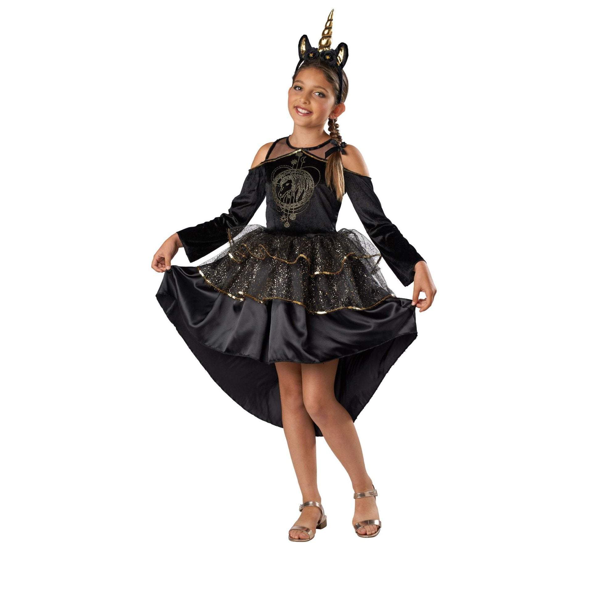 Girl's Unicorn Black Puffy Tuxedo Gothic Dress Halloween Cartoon Costume