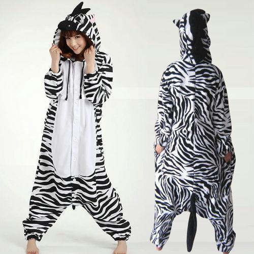 Zebra Fleece Pajamas Onesies Hoodie Animal Kigurumi Costume