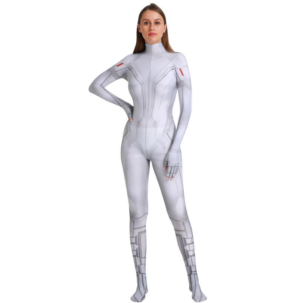 Black Widow White Cosplay Halloween Costume Zentai Bodysuit for Party