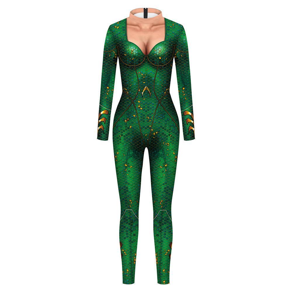 Aquaman 2 Costume Cosplay Halloween Jumpsuit Slim Fit Long Sleeve T-Shirt Party Outfit For Women