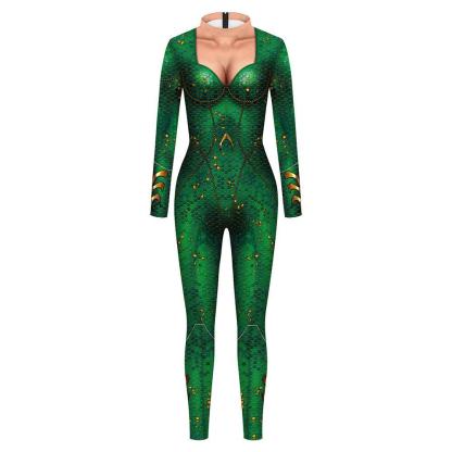 Aquaman 2 Costume Cosplay Halloween Jumpsuit Slim Fit Long Sleeve T-Shirt Party Outfit For Women