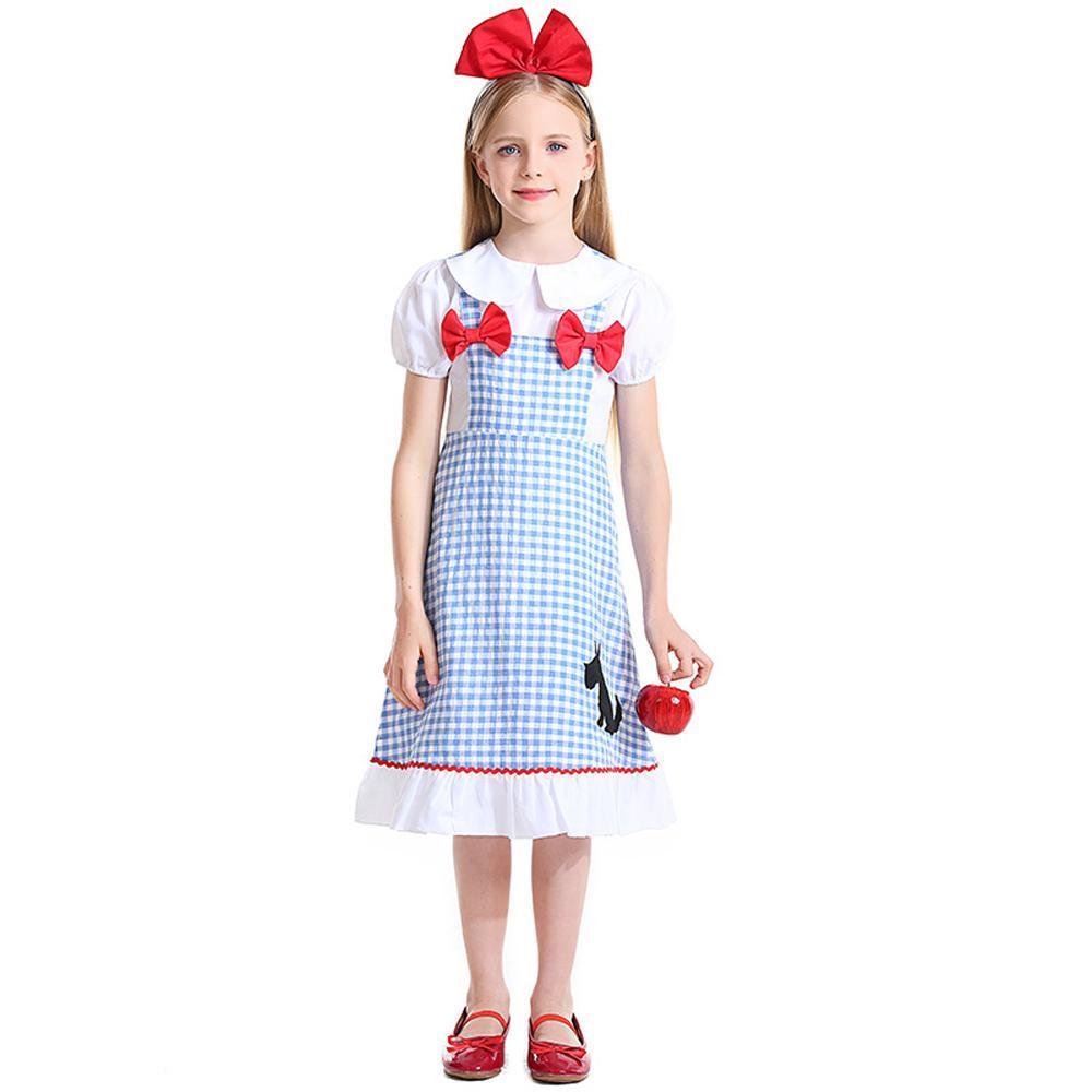 Kids Dorothy Fairy Tale Cosplay Bow Dog Pattern Dorothy halloween Costumes