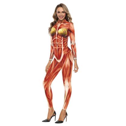 Women jumpsuits onesies Scary Costume Cosplay Human Body Organs Muscle Skeleton Cloth Print Bodysuit