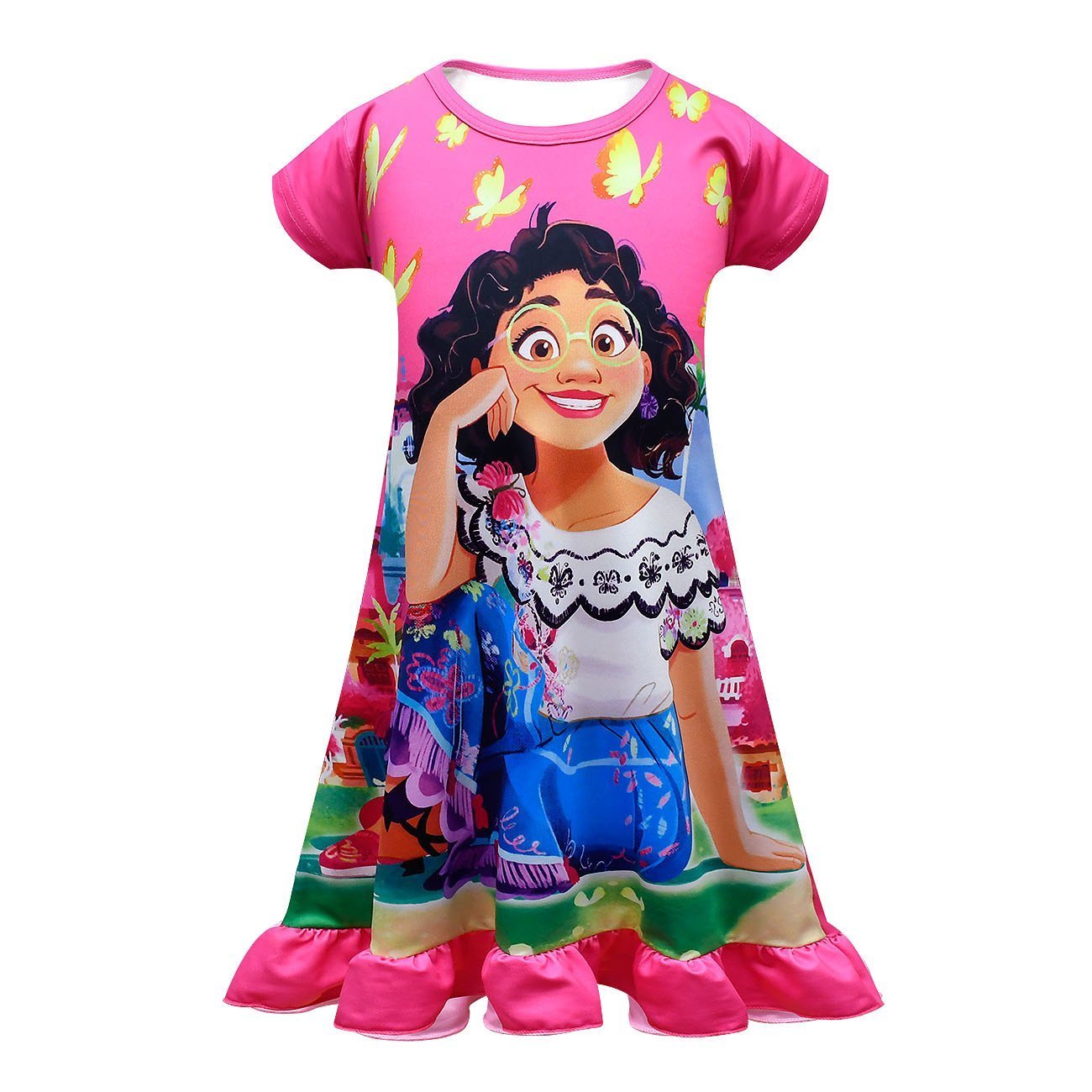 Encanto Mirabel Costume Nightgown Girls' Short Sleeve Ruffle Pajamas Dress