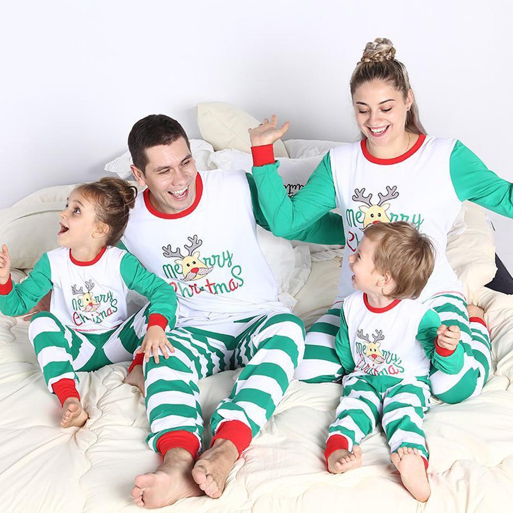 Christmas Matching Family Pajamas Striped Printed Family Outfits