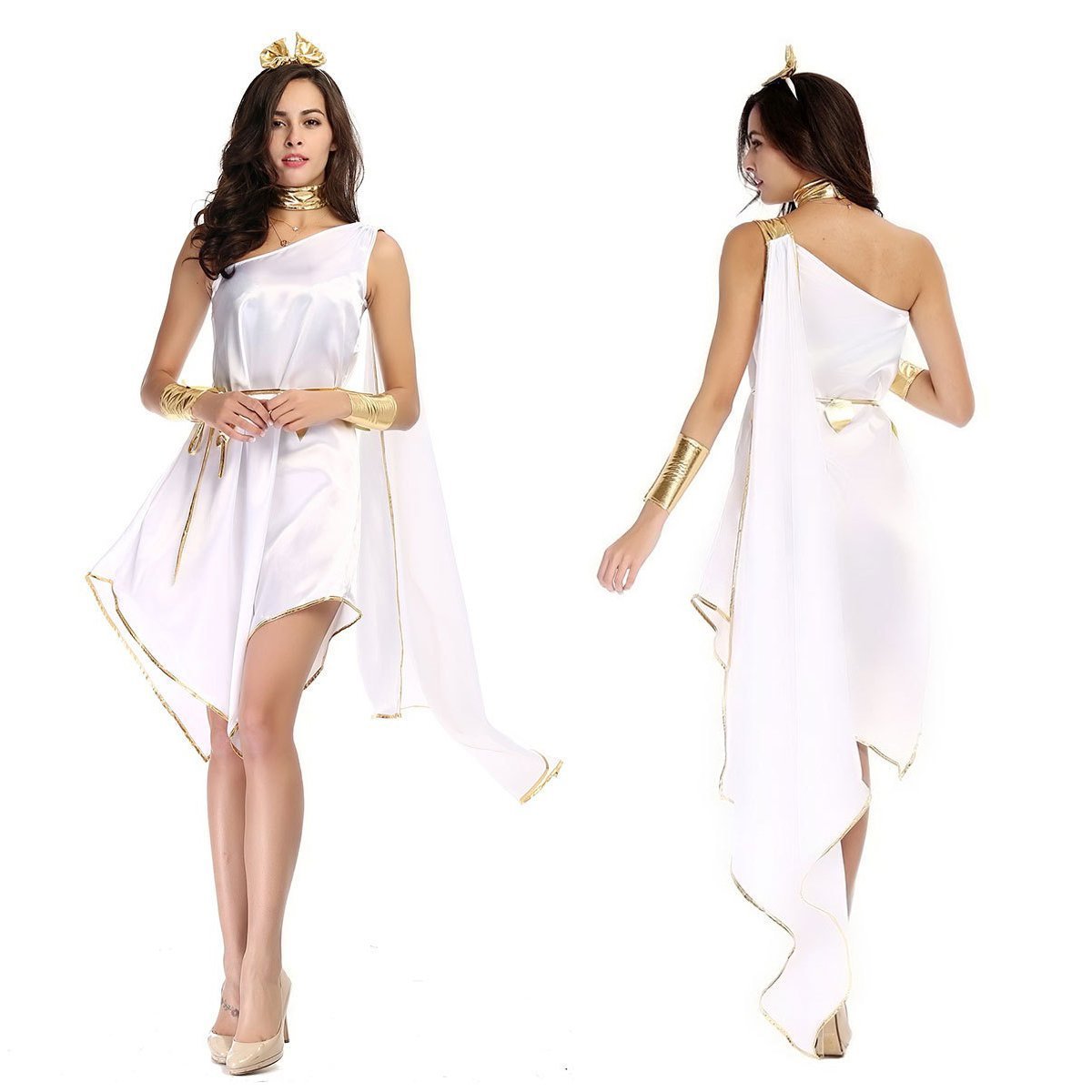 Greek Goddess Women Elegant Irregular Dress Cosplay Halloween Costume