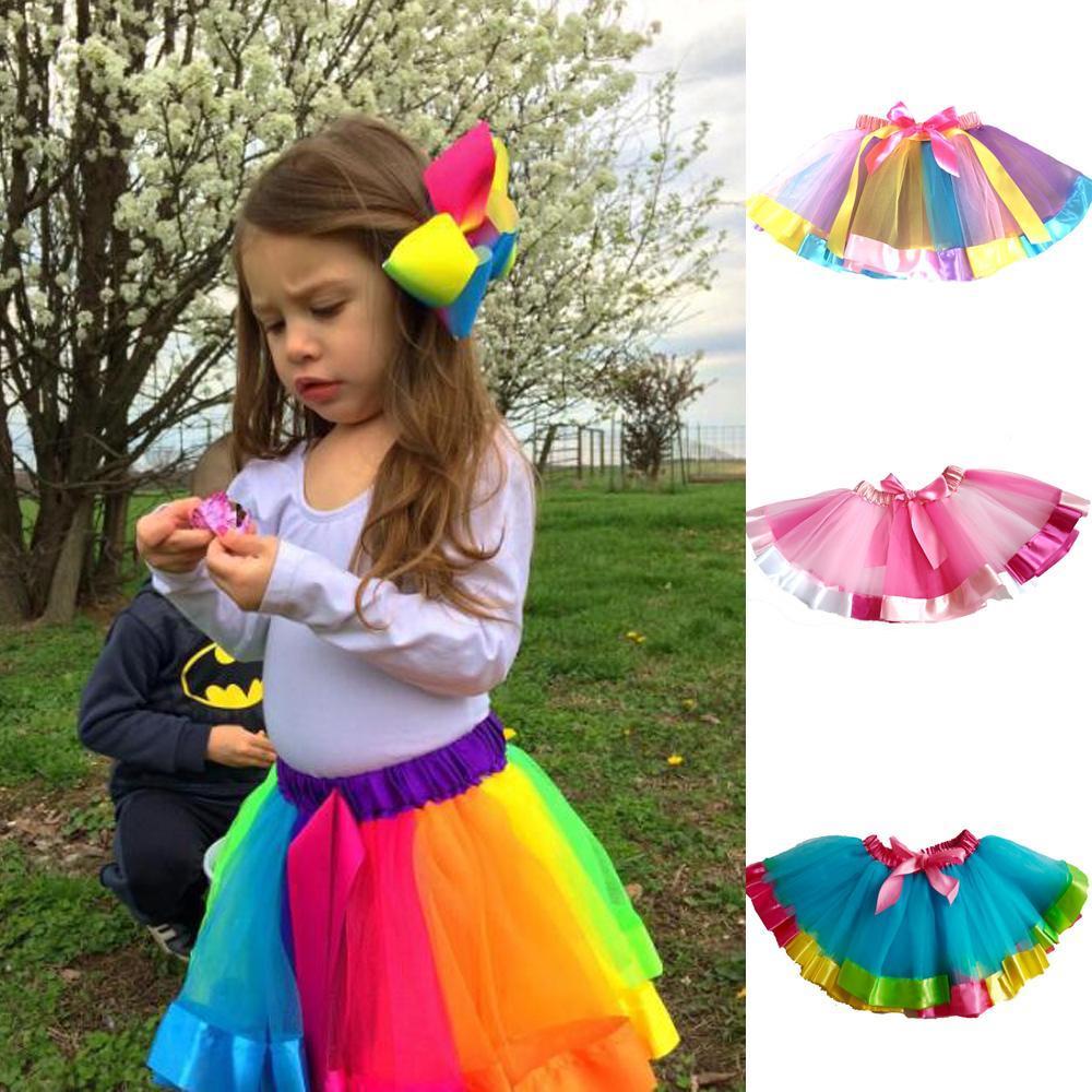 Girls Unicorn Rainbow Tutu Skirt Colorful Skirt Dress Ballet Tiered