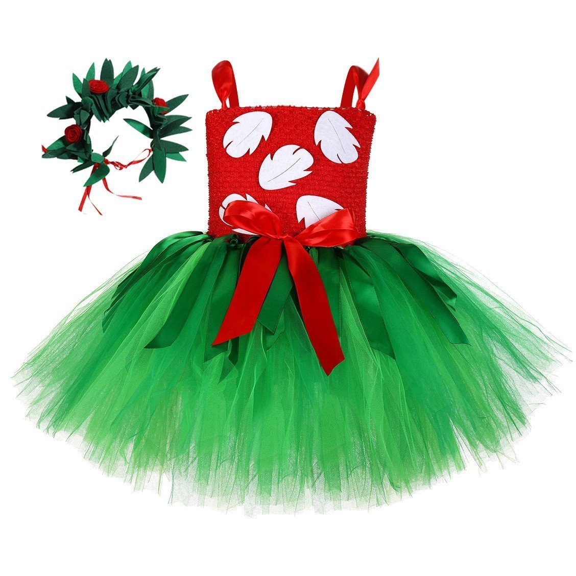 Girls Tutu Dreams Hawaii Lilo Costume with Tropical Fern Leaf Headband-Pajamasbuy